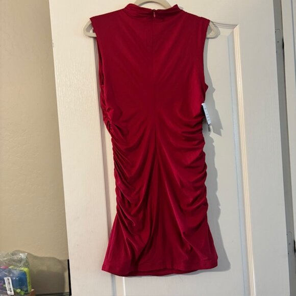 NWT Women's Sexy Casual Mini Mock Neck Dress Sleeveless Ruched Bodycon SZ L - Picture 4 of 8